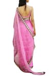 Shop_Ranian_Pink Silk Blend Embroidered Sequin And Zari Work Sweetheart Neck Saree With Blouse _at_Aza_Fashions