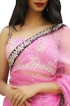 Ranian_Pink Silk Blend Embroidered Sequin And Zari Work Sweetheart Neck Saree With Blouse _Online_at_Aza_Fashions