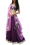 Buy_Ranian_Wine Silk Embroidered Sequin And Zari Work V Neck Blouse With Lehenga And Dupatta _at_Aza_Fashions