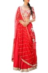 Buy_Ranian_Red Chanderi Silk Embroidered Sequin Work Sweetheart Neck Lehenga Set _at_Aza_Fashions