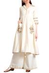 Buy_Ranian_Off White Blended Silk, Shantoon Lining Zari And Embellished Kurta Palazzo Set _at_Aza_Fashions