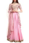 Buy_Ranian_Pink Blended Silk Embroidered Sequin Bias Cut Lehenga With Blouse And Net Dupatta _at_Aza_Fashions