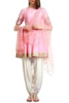 Buy_Ranian_Pink Net Embroidered Sequin Work Boat Flared Kurta With Dhoti Pants And Dupatta _at_Aza_Fashions