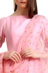 Ranian_Pink Net Embroidered Sequin Work Boat Flared Kurta With Dhoti Pants And Dupatta _Online_at_Aza_Fashions