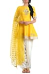 Buy_Ranian_Yellow Net Embroidered Sequin Work Boat Flared Kurta With Dhoti Pants And Dupatta _at_Aza_Fashions