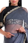 Ranian_Grey Organza Embroidered Sequin Work High Silk Saree With Cold-shoulder Blouse _Online_at_Aza_Fashions