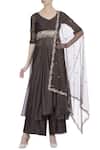 Buy_Pleats by Kaksha and Dimple_Grey Cutdana Bead Embroidered Tunic With Palazzos And Dupatta_at_Aza_Fashions
