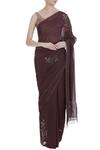 Buy_Pleats by Kaksha and Dimple_Brown Sequin And Bead Embroidered Saree With Sleeveless Blouse_at_Aza_Fashions