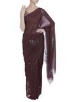 Pleats by Kaksha and Dimple_Brown Sequin And Bead Embroidered Saree With Sleeveless Blouse_Online_at_Aza_Fashions