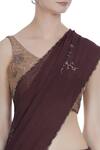Buy_Pleats by Kaksha and Dimple_Brown Sequin And Bead Embroidered Saree With Sleeveless Blouse_Online_at_Aza_Fashions