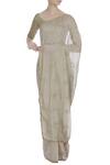 Pleats by Kaksha and Dimple_Beige Hand Embroidered Zardozi Tissue Silk Saree With Blouse_Online_at_Aza_Fashions