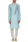 Shop_DiyaRajvvir_Blue Cotton Silk Embroidered Cut Dana And Zari Work Abstract Detailed Kurta  _Online_at_Aza_Fashions