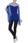 Buy_Swatee Singh_Blue Cold Shoulder Fringe Top _at_Aza_Fashions