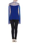 Shop_Swatee Singh_Blue Cold Shoulder Fringe Top _at_Aza_Fashions