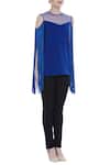 Swatee Singh_Blue Cold Shoulder Fringe Top _Online_at_Aza_Fashions
