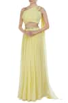 Buy_Pooja Peshoria_Yellow Gorgette Embroidered Cut Dana Work Blouse With Draped Dupatta And Lehenga _at_Aza_Fashions
