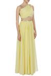 Pooja Peshoria_Yellow Gorgette Embroidered Cut Dana Work Blouse With Draped Dupatta And Lehenga _Online_at_Aza_Fashions