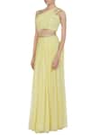 Buy_Pooja Peshoria_Yellow Gorgette Embroidered Cut Dana Work Blouse With Draped Dupatta And Lehenga _Online_at_Aza_Fashions
