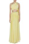Shop_Pooja Peshoria_Yellow Gorgette Embroidered Cut Dana Work Blouse With Draped Dupatta And Lehenga _Online_at_Aza_Fashions