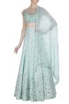 Buy_Pooja Peshoria_Green Raw Silk Off Shoulder Blouse With Embroidered Lehenga And Dupatta _at_Aza_Fashions