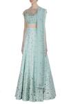 Buy_Pooja Peshoria_Green Raw Silk Off Shoulder Blouse With Embroidered Lehenga And Dupatta _Online_at_Aza_Fashions