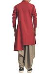 Shop_Antar Agni_Red Cotton Satin Asymmetric Hemline Kurta _at_Aza_Fashions