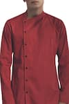Antar Agni_Red Linen Blend Full Sleeves Shirt With Side Button Placket _Online_at_Aza_Fashions