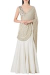 Buy_Ridhima Bhasin_Off White Mermaid Fit Lehenga Saree With V-neck Blouse_at_Aza_Fashions