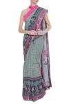 Siddhartha Bansal_Grey Floral Printed Crepe Silk Saree For Women_Online_at_Aza_Fashions