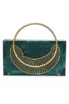 NR By Nidhi Rathi_Green Leaf Carved Rectangular Resin Clutch Bag_Online_at_Aza_Fashions