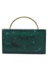 Shop_NR By Nidhi Rathi_Green Leaf Carved Rectangular Resin Clutch Bag_Online_at_Aza_Fashions