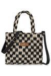 NR By Nidhi Rathi_Black Woven Geometric Pattern Textured Abstract Tote Bag_at_Aza_Fashions