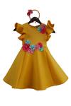 Buy_Fayon Kids_Yellow Neoprene Fabric Flowers Ruffle Sleeves Dress With Motif Embroidery _at_Aza_Fashions