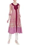 Buy_Abhi Singh_Pink Round Flared Embroidered Kurta  _at_Aza_Fashions