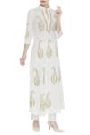 Buy_Nazar by Indu_White Band Collar Embroidered Long Kurta _at_Aza_Fashions