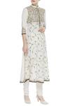 Buy_Nazar by Indu_Cream Band Collar Embroidered Long Kurta _at_Aza_Fashions