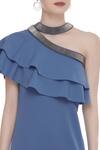 Shop_Kresha Lulla_Blue Scuba Georgette Choker Neckline Dress_Online_at_Aza_Fashions