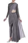 Buy_Nitika Kanodia Gupta_Grey Embroidered Blouse With Draped Pants  _at_Aza_Fashions