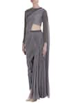 Buy_Nitika Kanodia Gupta_Grey Embroidered Blouse With Draped Pants  _Online_at_Aza_Fashions