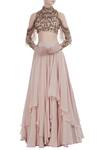 Buy_Nitika Kanodia Gupta_Pink Lehenga With Cold-shoulder Hand Embroidered Blouse_at_Aza_Fashions