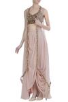 Buy_Nitika Kanodia Gupta_Pink Embroidered Blouse With Cape And Draped Skirt  _at_Aza_Fashions