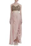 Buy_Nitika Kanodia Gupta_Pink Embroidered Blouse With Cape And Draped Skirt  _Online_at_Aza_Fashions