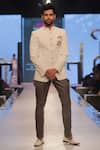 Shop_Nivedita Saboo_Off White Bandhgala Woven Hand With Pocket Square And Breeches  _at_Aza_Fashions