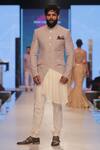 Shop_Nivedita Saboo_Off White Asymmetric Bandhgala With Pleated Kurta And Pants_at_Aza_Fashions