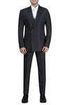 Buy_Nivedita Saboo_Black Suiting Fabric Textured Double Breasted Tuxedeo Set  _at_Aza_Fashions
