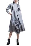 Buy_Bohame_Grey Cotton Cutdana, Sequins Round Cowl Pleated Dress With Utility Pockets _at_Aza_Fashions