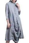 Bohame_Grey Cotton Cutdana, Sequins Round Cowl Pleated Dress With Utility Pockets _Online_at_Aza_Fashions