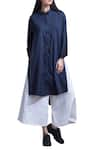 Buy_Bohame_Blue Cotton Embroidered Floral Round Asymmetric Tunic _at_Aza_Fashions