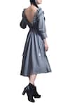 Shop_Bohame_Grey Cotton Cutdana, Sequins Round Deep Back Frill Detail Midi Dress _at_Aza_Fashions