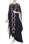 Buy_Kavita Bhartia_Blue Round Draped Gown With Cape  _at_Aza_Fashions